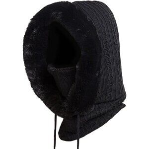 🆕 Women Black Winter Balaclava Hat Ski Warm Thick Fluff Beanie Adult Neck Face